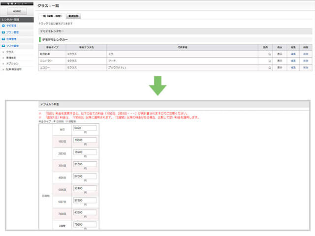 クラス料金設定